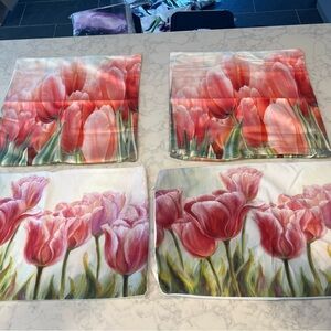 Set of 4 spring & summer flower pillow covers. Pink tulips